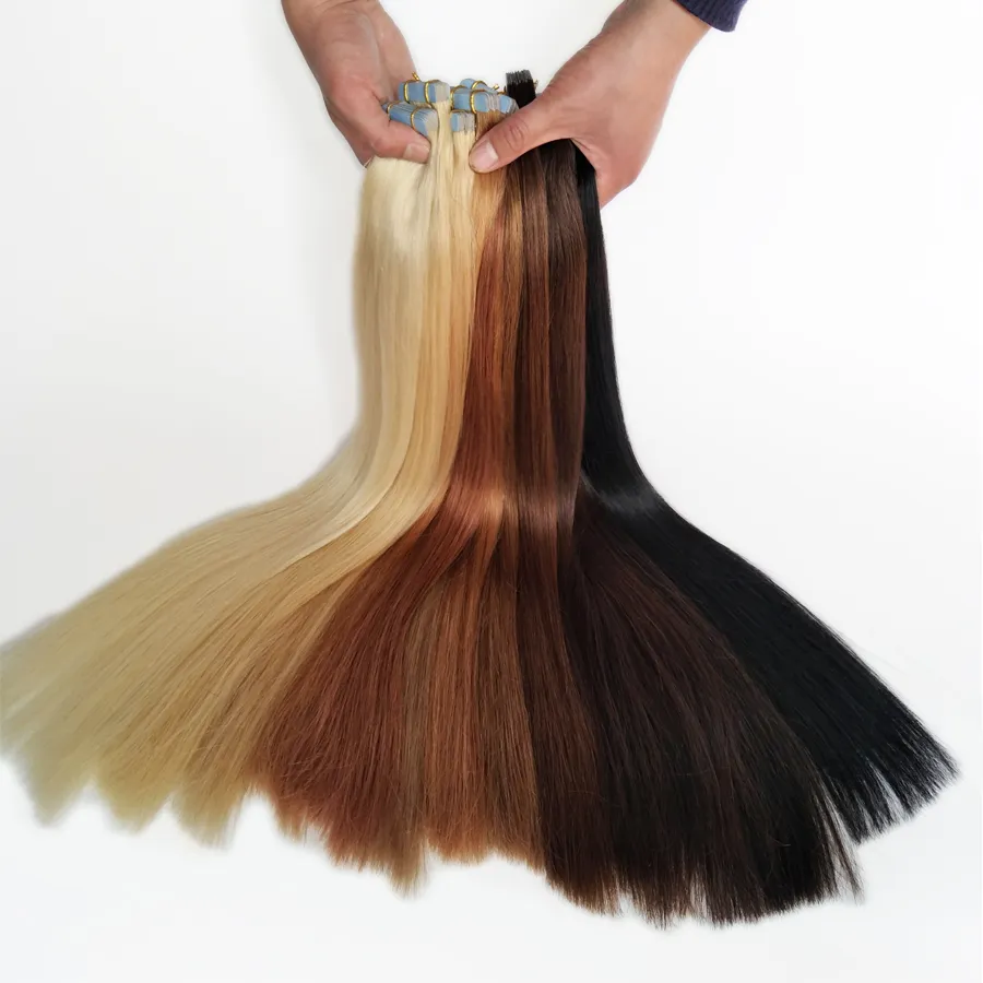 Tape In Hair Extensions Skin Weft Tape Remy Hair Extensions 20 Stycken 50g 10 färger Valfri blå dubbelsidig tejp Partihandel Billiga