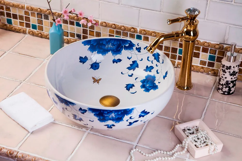 Blue and white chinese Jingdezhen Art Counter Top ceramic custom made wash basin
