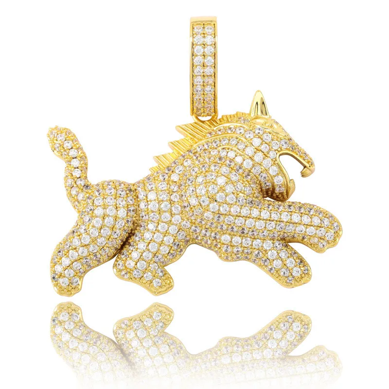 Presente Jóias Hop Rocha para fora congelado Bling animal cão lobo colar de ouro pingente de prata banhado Mens Hip