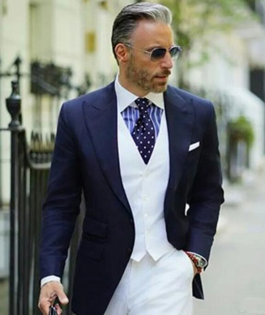 Мода синего Groom Tuxedos Пик нагрудных дружки Свадьба 3 шт костюм мужчины Бизнес Пром куртка Blazer (куртка + штаны + Tie + Vest) 761