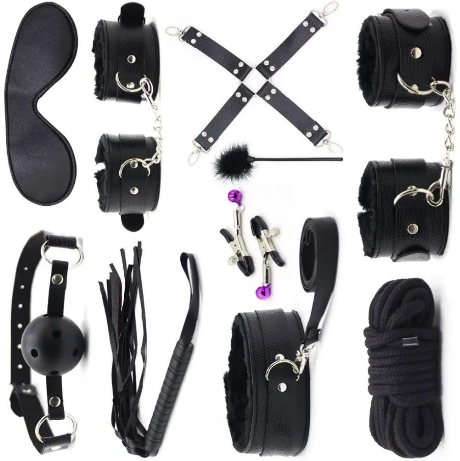 8 pièces Kits fétichistes lit contraintes Bondage en cuir peluche Sexy flirtant jouets alternatifs attaché BDSM japonais Bondage costume adulte sexe