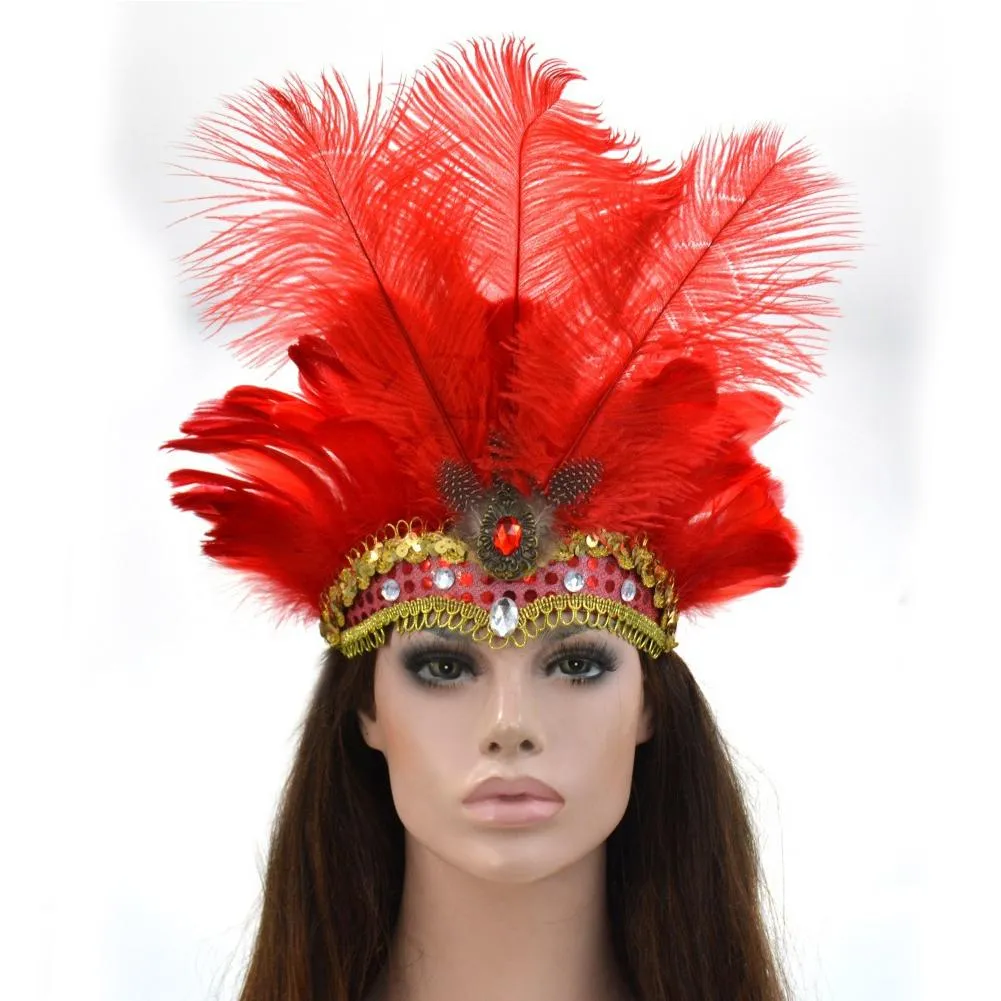 Crystal Feather Crown Headband Bohemian Indian Headdress For  display picture 3