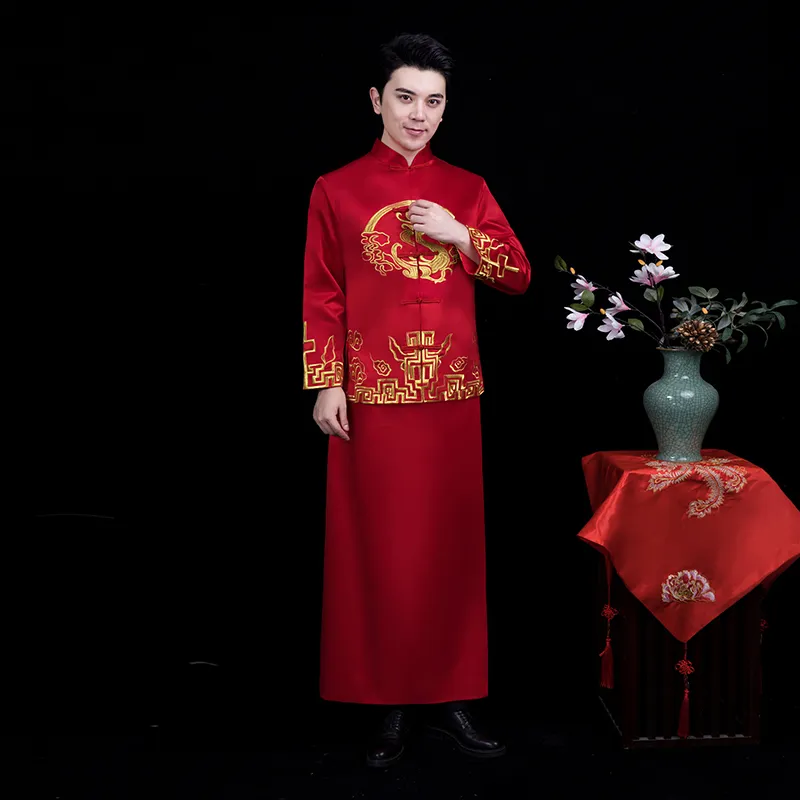 العريس مطرز hanfu تانغ دعوى النمط الصيني زي الذكور تشيباو اللباس التقليدي الصيني العرقية شيونغسام ملابس الزفاف للرجال