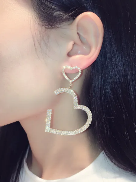 Wholesale-Super glittering new hot ins fashion luxury designer sparkling diamonds cute lovely heart pendant stud earrings for woman girls