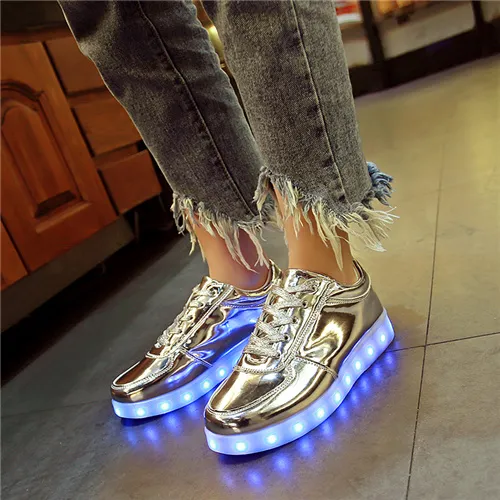 YPYUNA Gold Led luminous sneakers children High-quality Casual light up shoes for kids tenis basket chaussures glowing sneakers