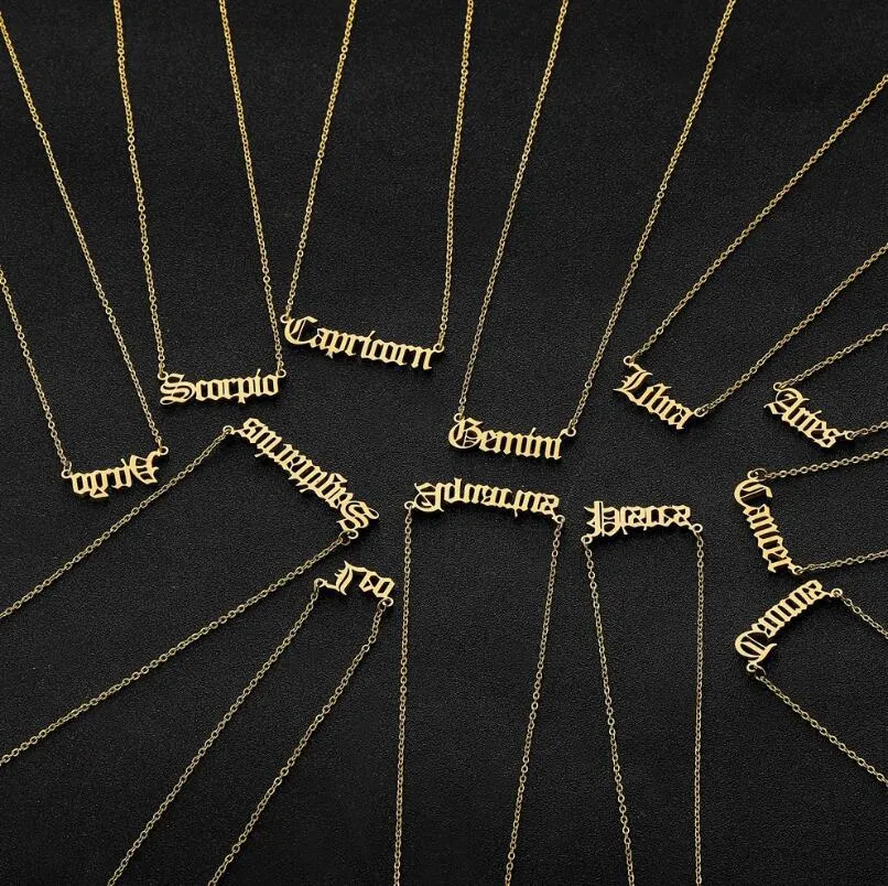 Collana personalizzata con lettera zodiacale Collane di costellazioni Collana personalizzata in acciaio inossidabile antico inglese Regali di gioielli di compleanno
