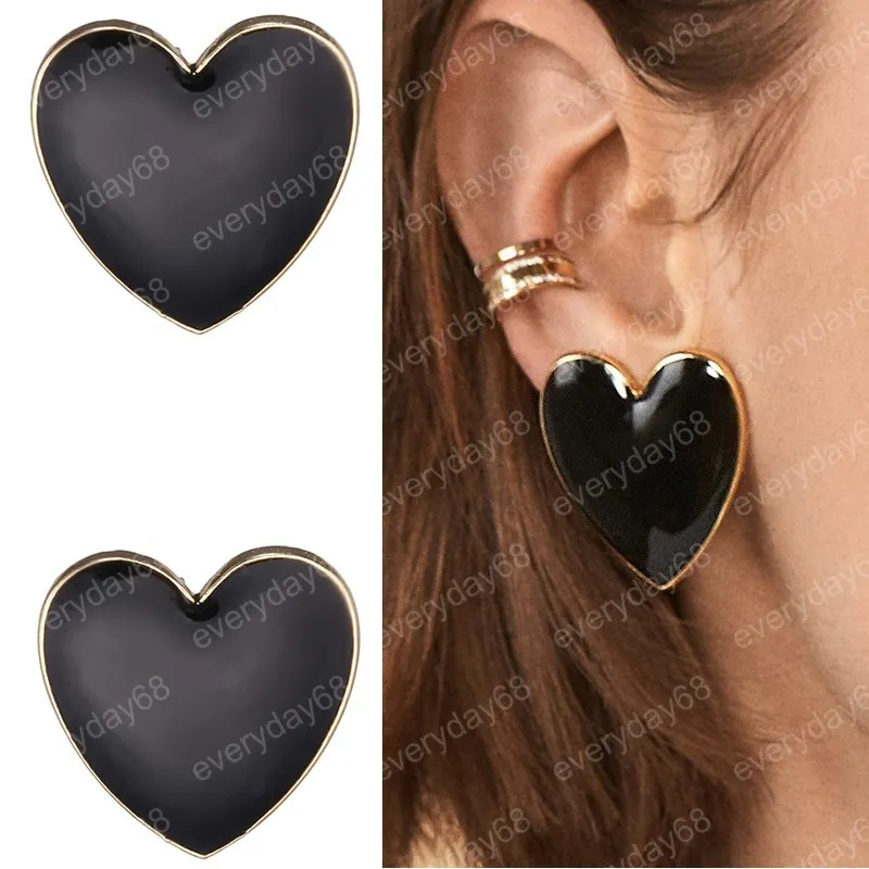 Big Enamel Heart Stud Earrings For 