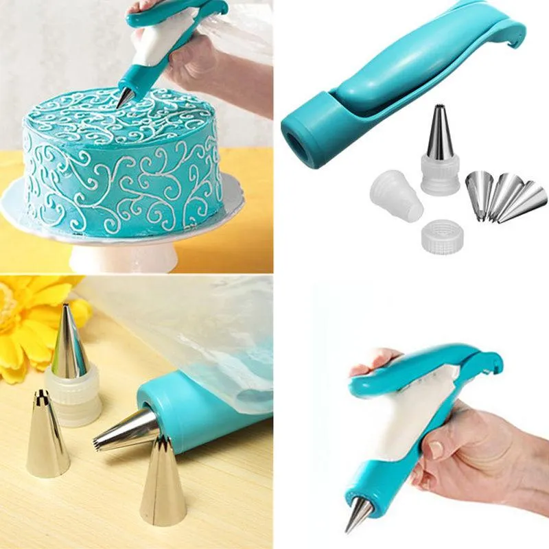 7PCS-munstycken Pastry Set DIY Cake Utensil Set Turntable Pastry Tips Engångsäck Set Kök Bakning Dessert Dekorationsverktyg