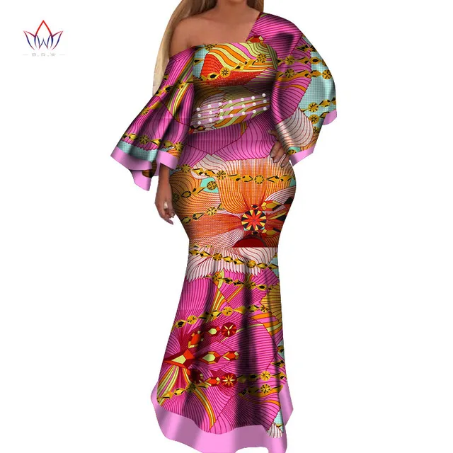 2019 New african dresses for women bazin riche style femme african clothes graceful lady print wax plus size party dress WY4044