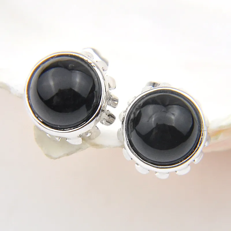 Luckyshine Fine Jewelry Gifts Round Black Onyx Gems Silver For Women Fashion Autunno e inverno nuovo stile Orecchini a bottone