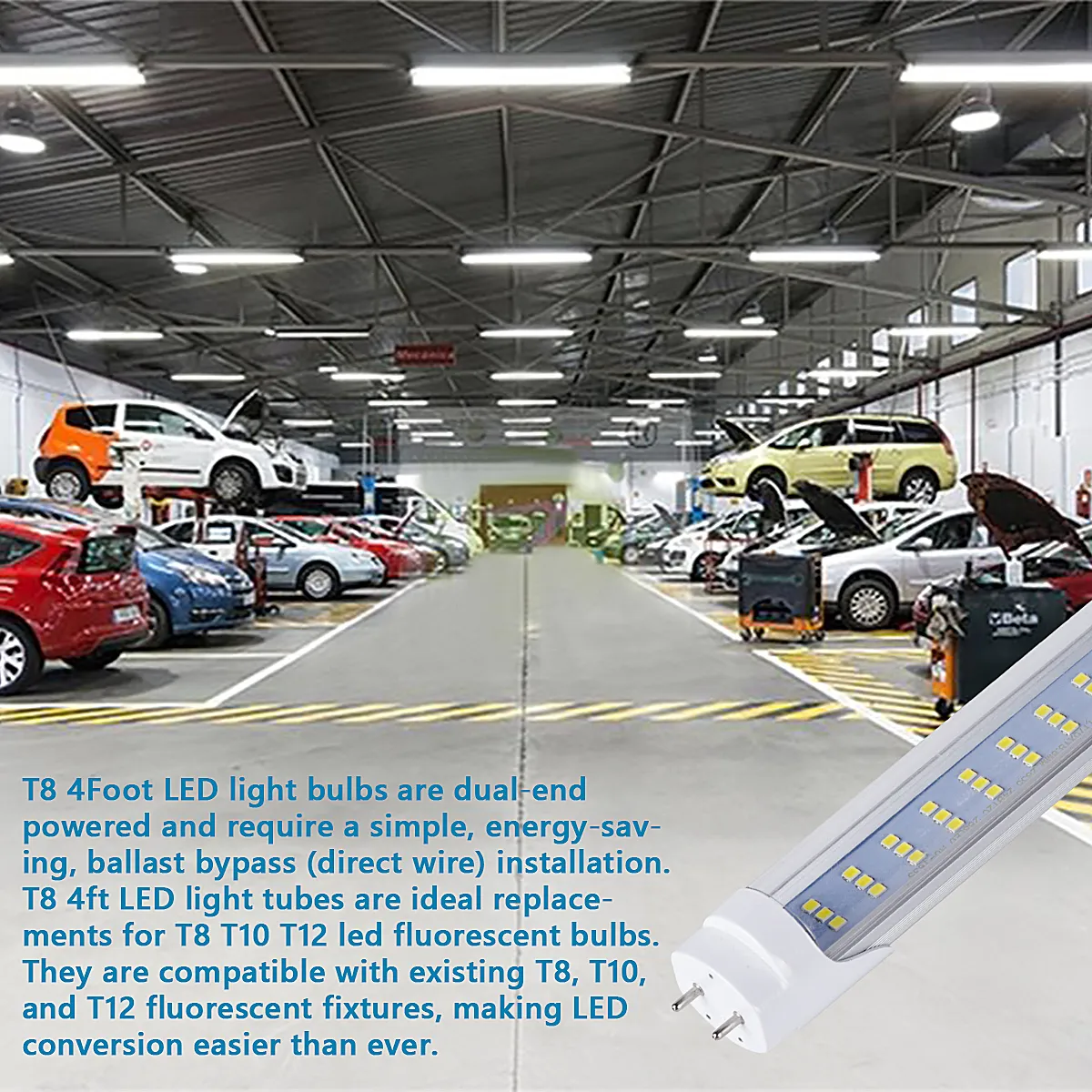 LED Light Tubes 4FT 60W ,Flat 3 Row LED Chips,LED Replacement Bulbs for 4 Foot Fluorescent Fixture,Warehouse Shop Light