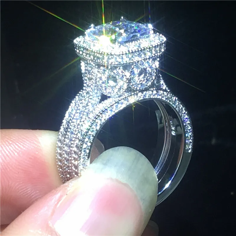 Conjuntos de anel de flor do vintage 925 prata esterlina declaração de noivado de diamante anéis de banda de casamento para as mulheres do partido da jóia presente