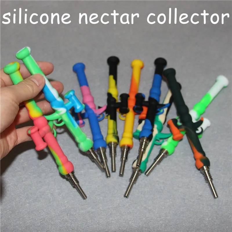Concentrate Mini Tobacco Pipes Dab Straw Pipes 10mm Silicone Nectar Water Pipe with GR2 Titanium Nail Silicon Oil Rigs