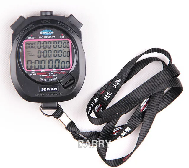 Sewean Stopwatch SW8-3100 Digital Chronograph 1/100 Second Sports Stop Watch Counter Timer 3 Rad 100 Memories Lap Split