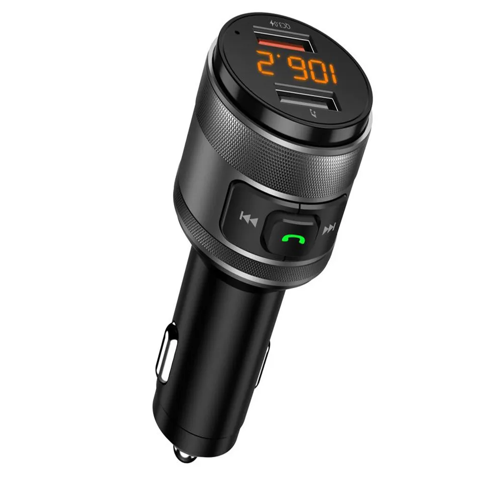 Bluetooth FM Transmitter C57 Car Radio Wireless Adapter with QC 3.0 Fast Charge Port Handsfree Call Car Charger and Music Player Kit Dual US