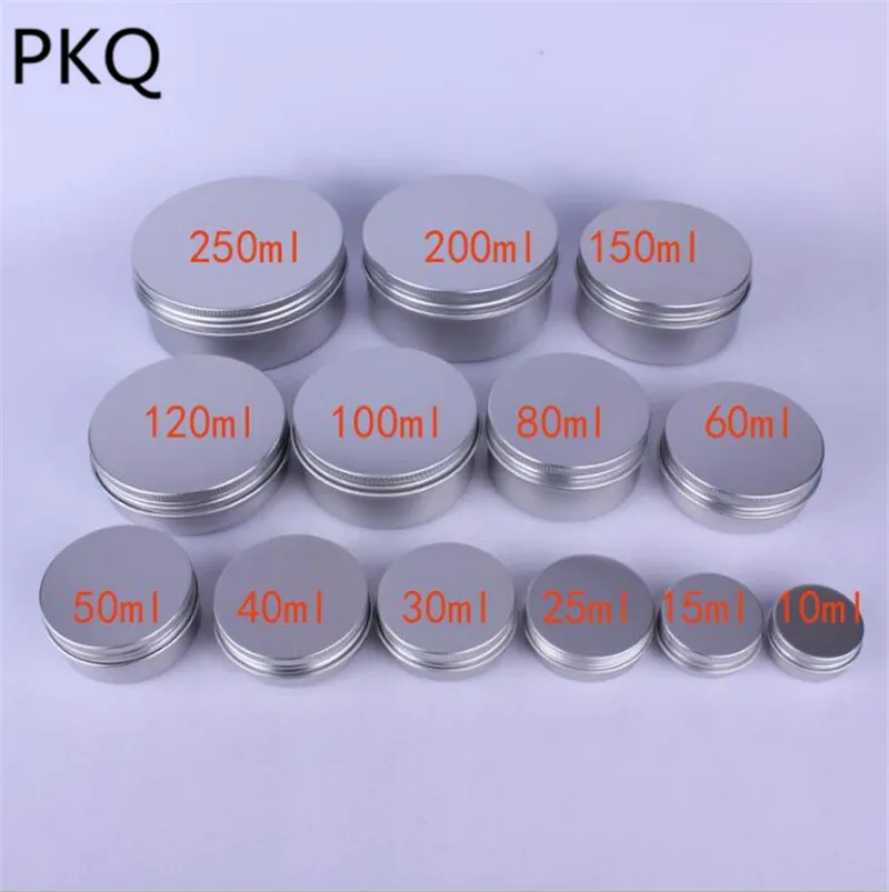 50pcs 10ml / 15ml / 25ml / 30ml / 100ml / 120 ml / 150ml / 200ml / 250ml / 250ml / 250ml / 250ml / 250ml Videz des pots de bouteille d'aluminium Contenants