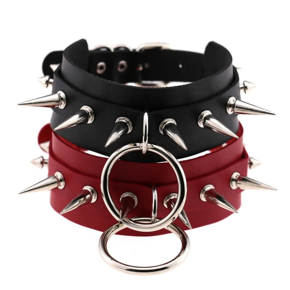 Black Leather Spike Rivet Stud Collar Choker Punk Rock Gothic Chokers chain  For Women Men Necklace Statement Jewelry