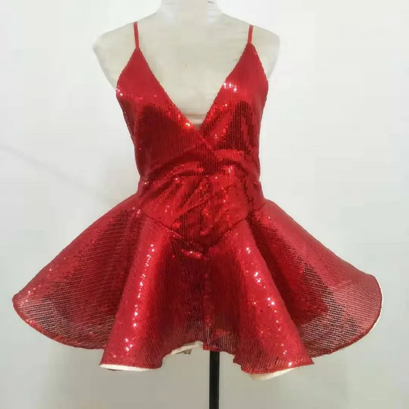 strapless open back dress Red Sequin Lycra Leotard with Purple Fringe – Crystal Couture main image 1