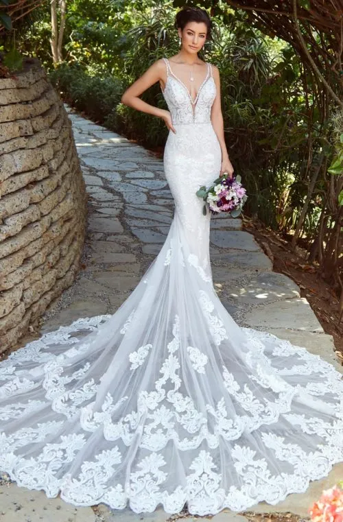beaded lace applique for wedding dress Long-Sleeves Deep V-Neck Tulle A-Line Wedding Dress Beaded Lace Applique  Pleated Bride Gowns