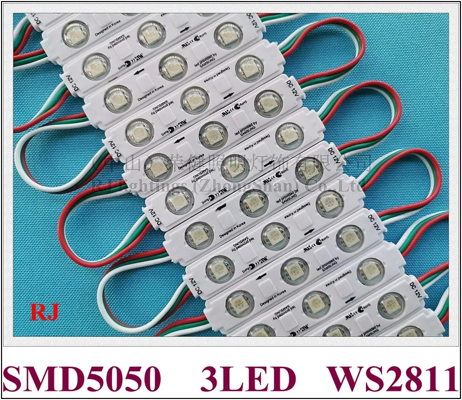 WS 2811 injektionsledande modulljus för skyltbokstäver SMD 5050 RGB DC12V 3 LED 0,72W ​​WS2811 75mm x 15mm