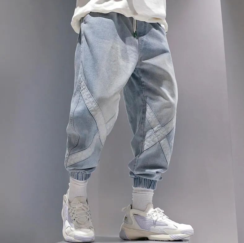 Alta qualidade marca quente e veludo plus size jeans homens maré outono e inverno 2019 nova tendência coreana solta hip hop bando de calça de harém de pé
