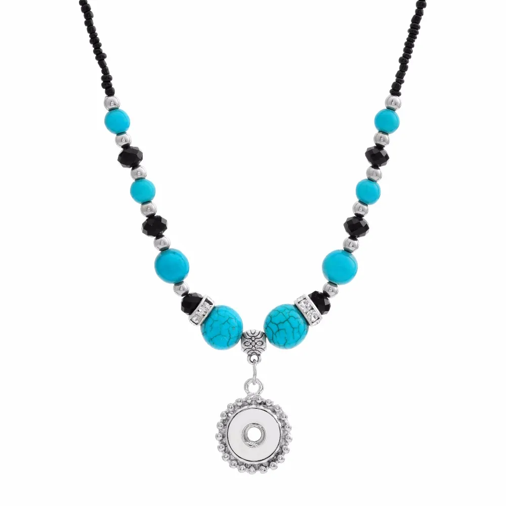 Mode-National Style Turquoises Kralen Snap Ketting 55cm Fit DIY 12mm 18mm Snap Knoppen Groothandel Kerstcadeau