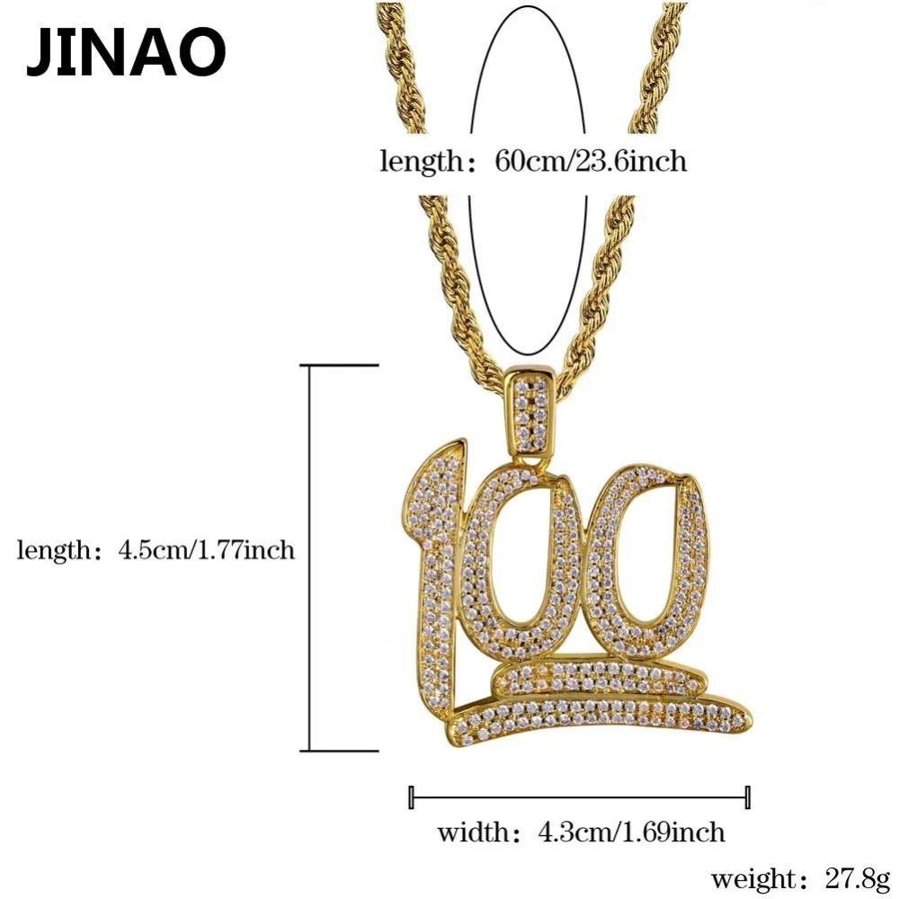 Fashion-Gold Plated 100 Punten Micro Pave Cubic Zircon NecklacesPendant 24 Inch Chain Lengte Hip Hop Rock Ketting Sieraden