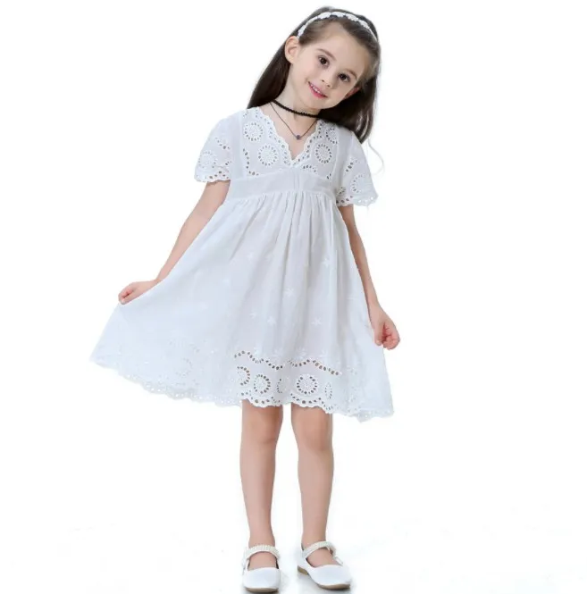여자 여름 복장 어린이 할로우 수 놓은 레이스 공주 여자 아이 연령 2-9Y 파티 드레스 키즈 패션 의류