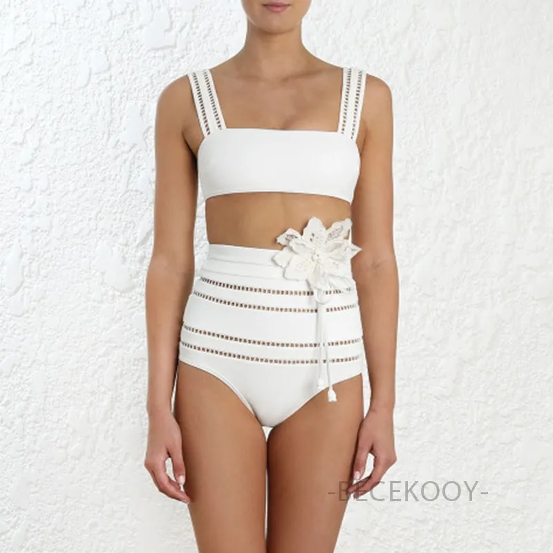 Swimming Suit For Women Bikinis Push Up Bikini Bathing 2019 Lady White Shows Heavy Patchwork High Waist Silk Flowers Swimsuit