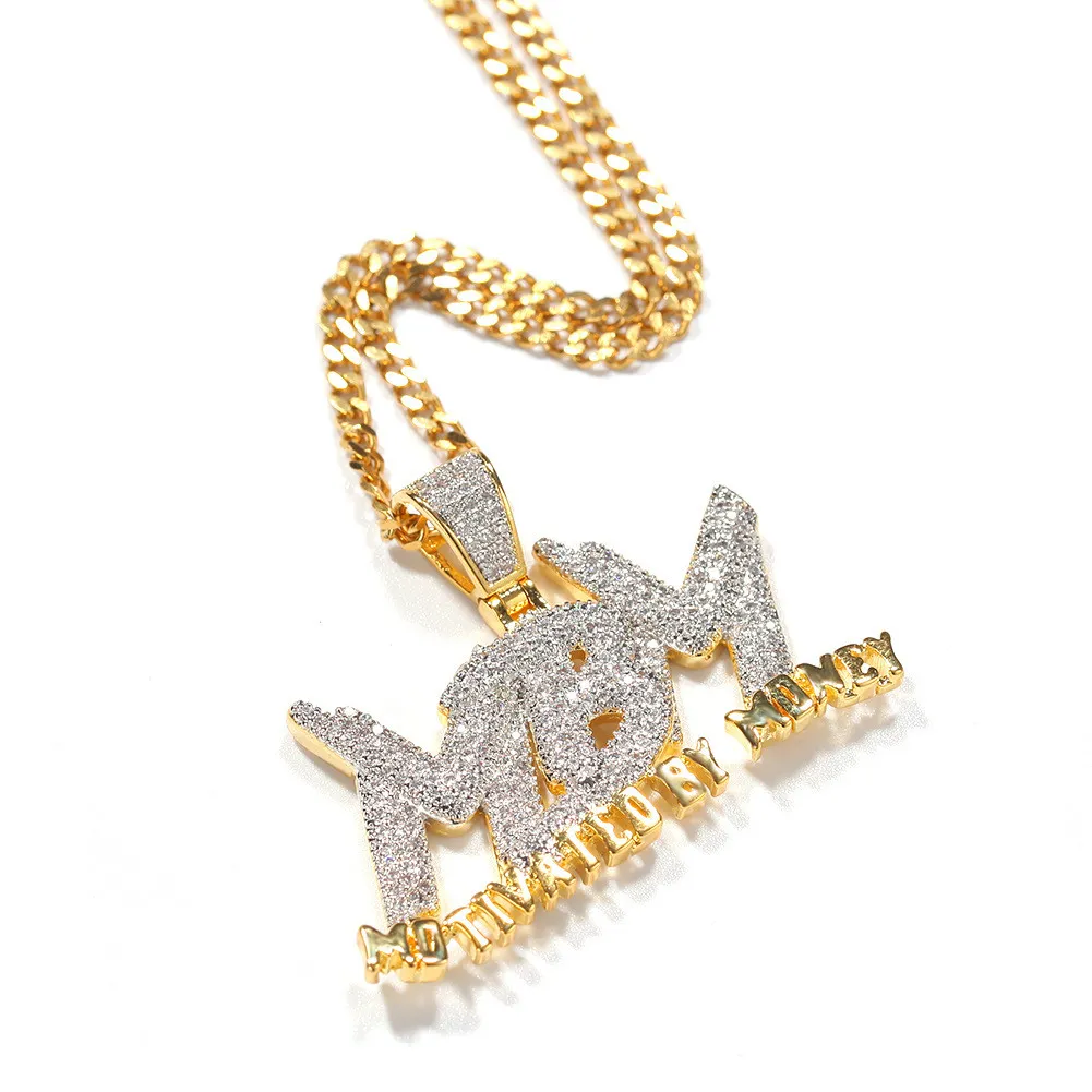 Zircone Lettera MBM Iced Out Ciondolo Collana da uomo Gioielli da uomo Catene placcate oro 14k Diamanti Bling Gioielli Hip Hop con Cub287K da 24 pollici