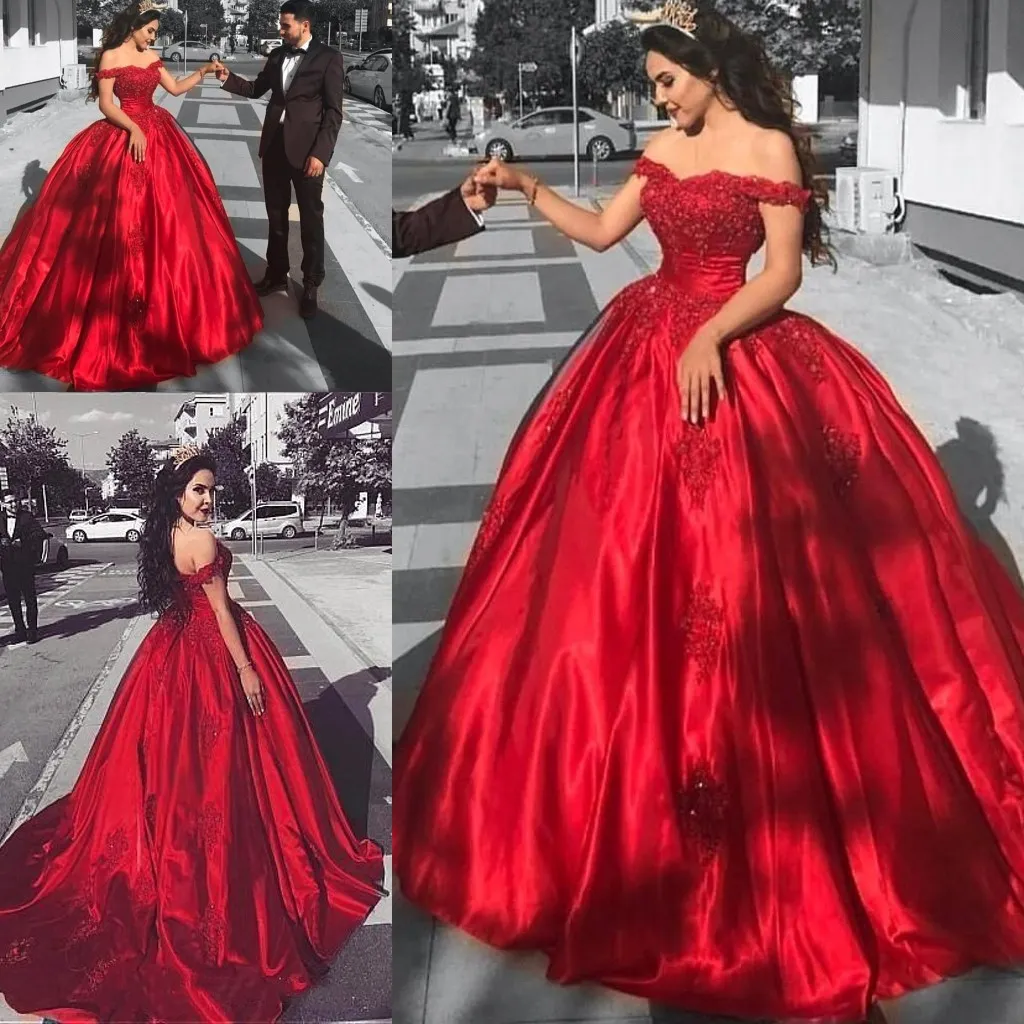 فساتين Quinceanera قبالة الكتف الأحمر الرسمي الحزب العباءات الحبيب الدانتيل زين مشد الكرة فساتين سهرة PROM BA9174245J