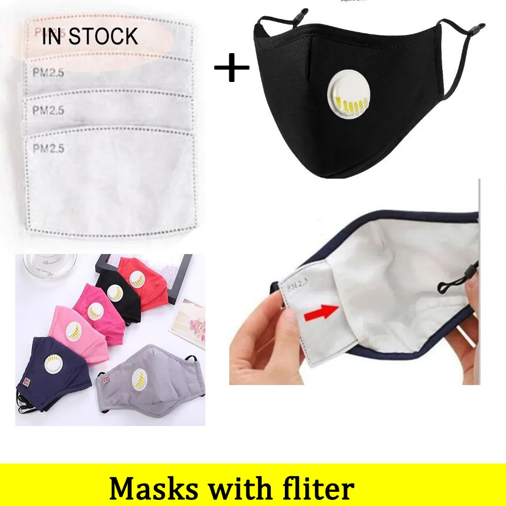 Pamuk Yeniden kullanılabilir stokta Aktif Karbon Filtre Maskesi yıkanabilir maske ile PM2.5 Karşıtı Haze Nefes Valve Anti toz Ağız Maskeleri Maske