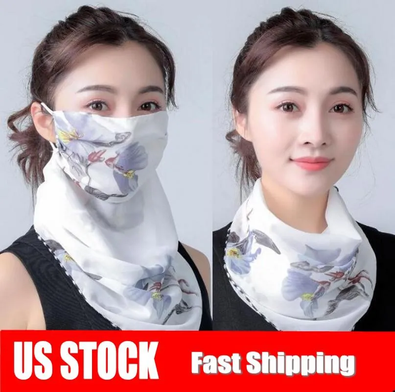 US Stock Billiga Kvinnor Scarf Face Mask Sommar Solskydd Silk Chiffon Handkerchief Outdoor Windrip Fall Half Face Dammsäkra halsdukar FY6129
