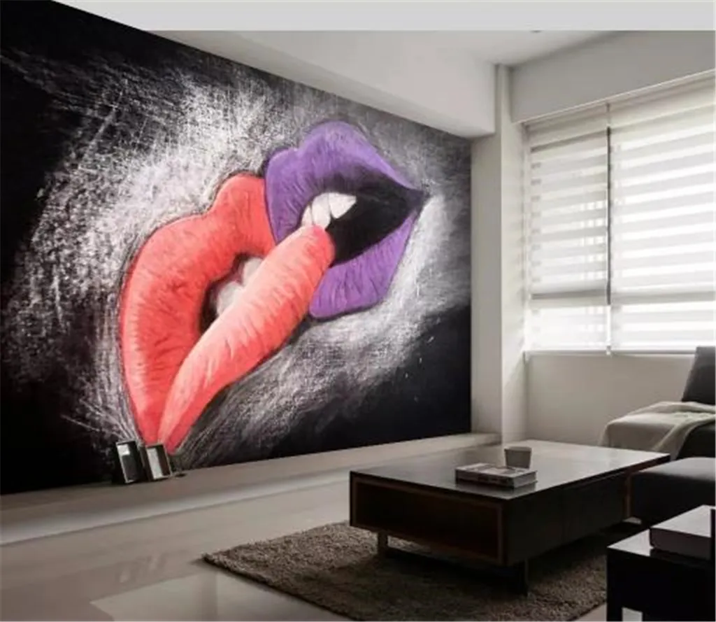 カスタム3Dの壁紙クリエイティブな手描きの油絵赤い唇は愛のリビングルームの寝室の背景壁の装飾壁画の壁紙