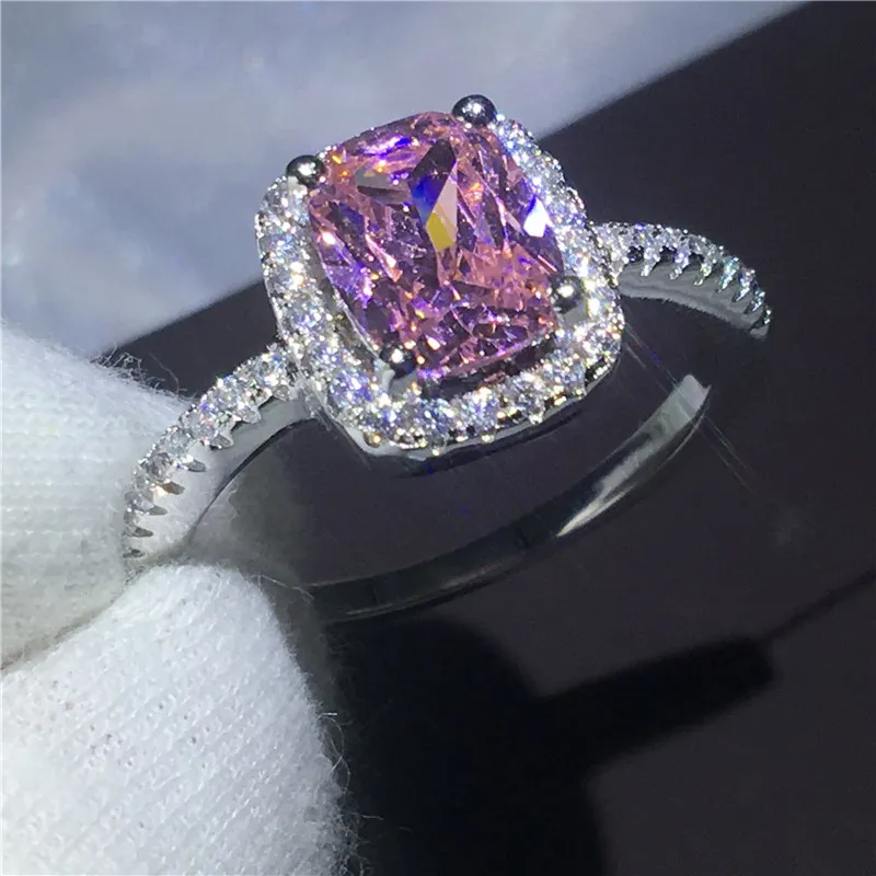 Vecalon Charm Party Ring Cushion cut 5A Zircon Stone 925 Sterling Silver Engagement Wedding Band Rings for women Jewelry