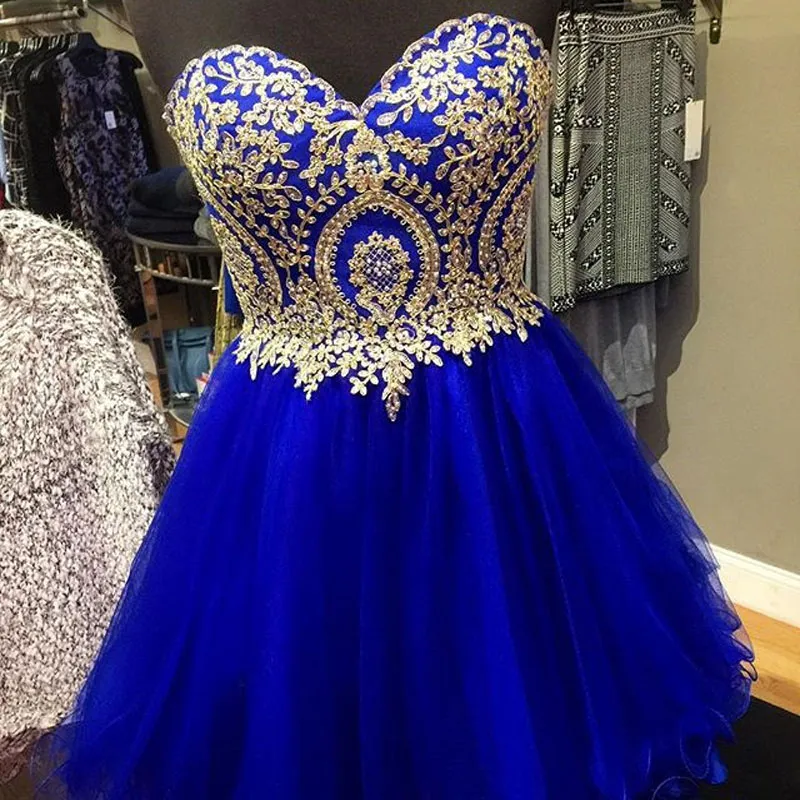 Royal Blue Homecoming Sukienki Krótkie Party Party Suknia Linia Gold Tulle Czarny Burgundii Navy Koraliki Kryształy Party Cocktail Lace Up Powrót