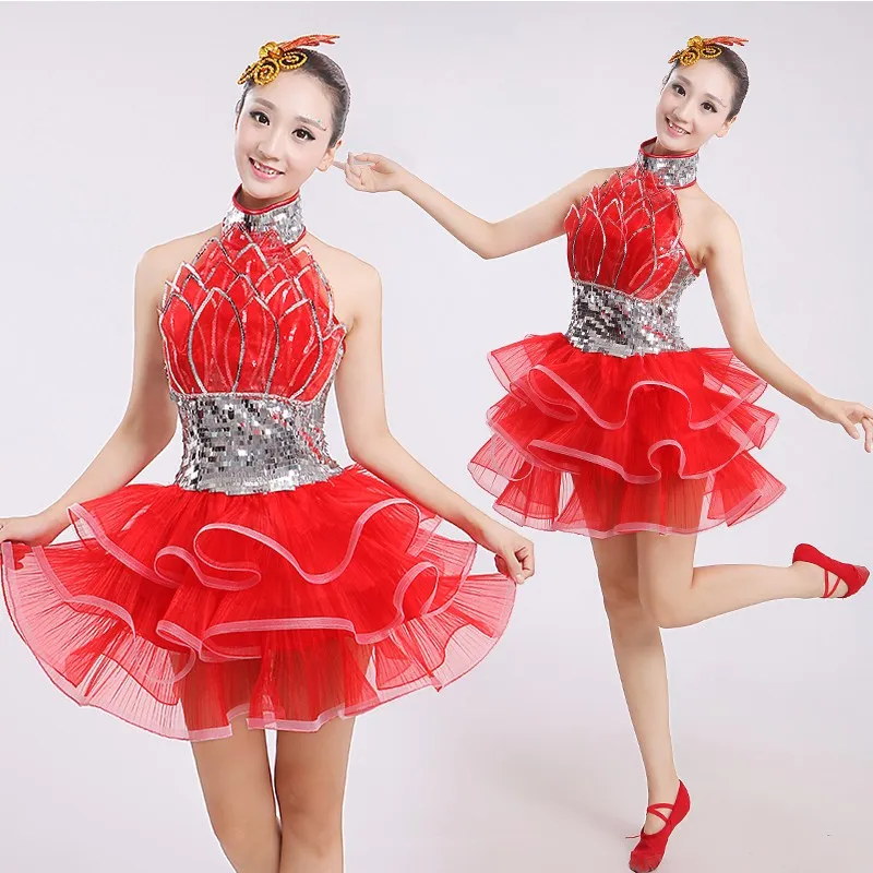 strapless open back dress Red Social Latin-Rhythm-Tango Dress