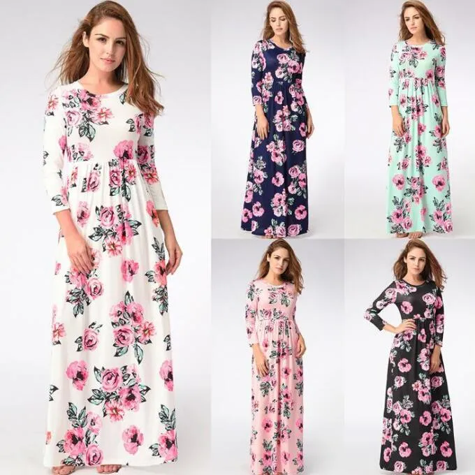 Robes Maxi florales Femmes Fleurs Robes de plage Robe longue décontractée Robes de vacances en bord de mer Moulante Designer Robe Slim Vêtements Robes C6817