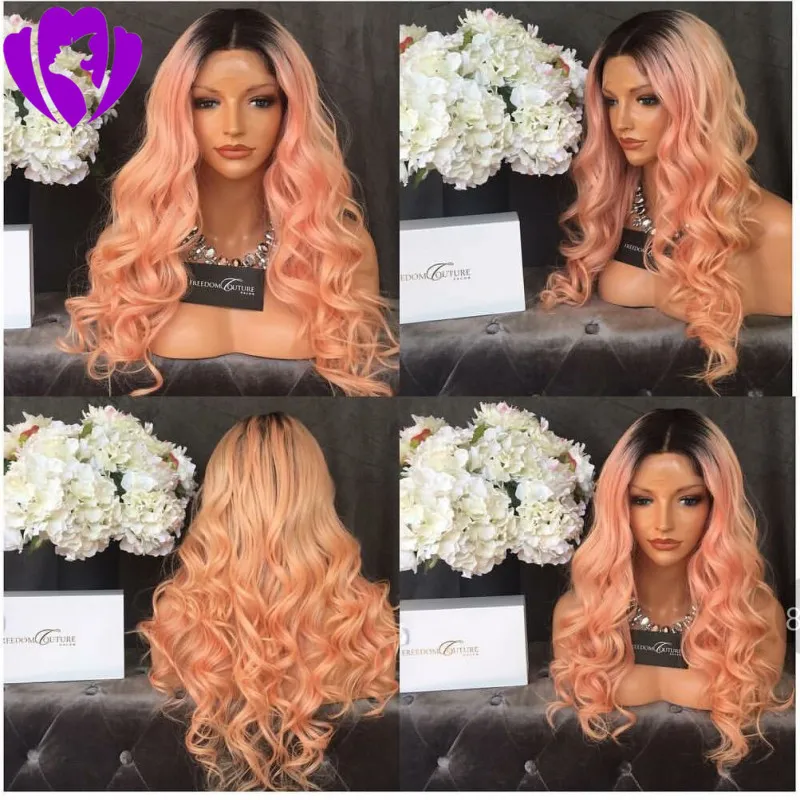 180% 250% Ombre Roze Full Lace Front Pruiken 13x4 Pre Geplukt Braziliaanse Body Wave Synthetische Pruik met Baby Haar Cosplay voor Black Women