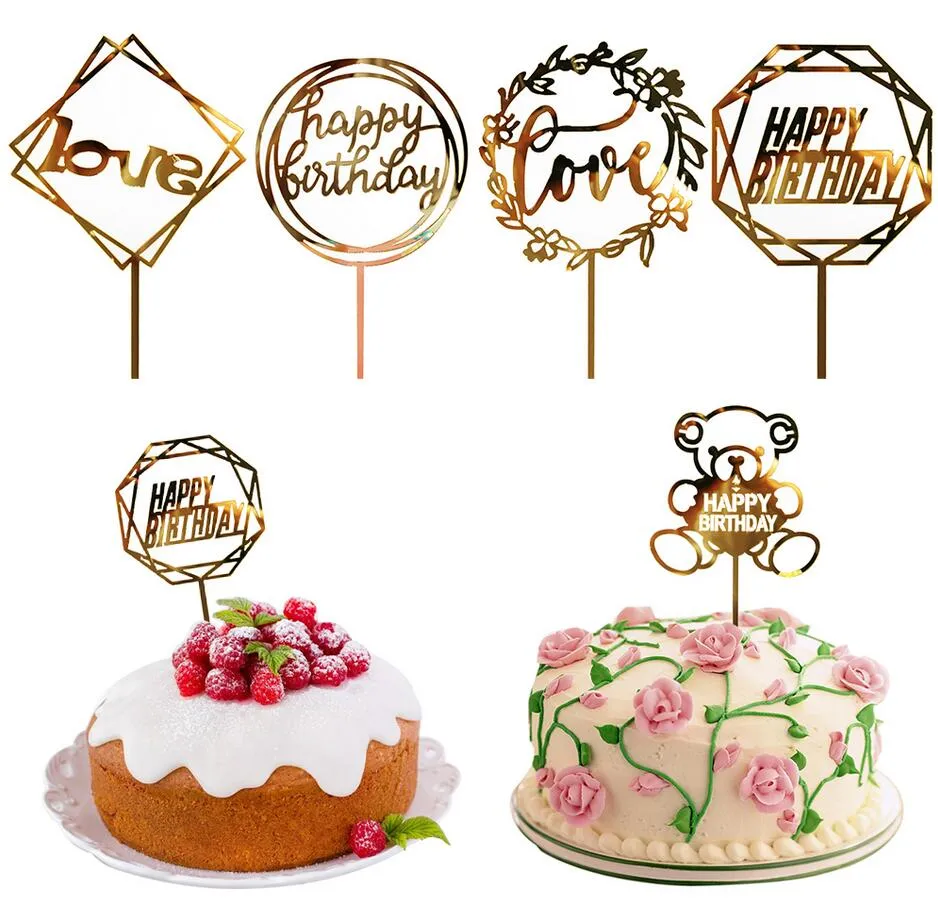 50 Styles Cupcake Cake Topper Happy Birthday Cake inserts Cake Top Flags for Love Family Birthday Party Baking Decoration Supplies