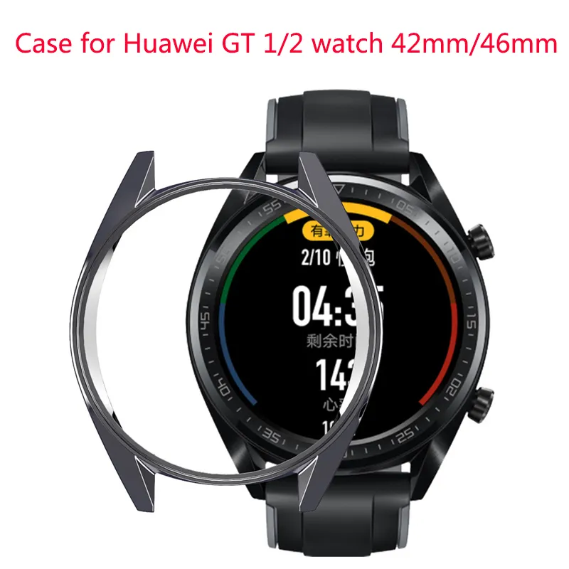 Huawei 시계 TPU 케이스 GT 2 42mm 46mm Smartwatch 도금 전체 보호 커버 스크래치 방지 투명 프레임 쉘