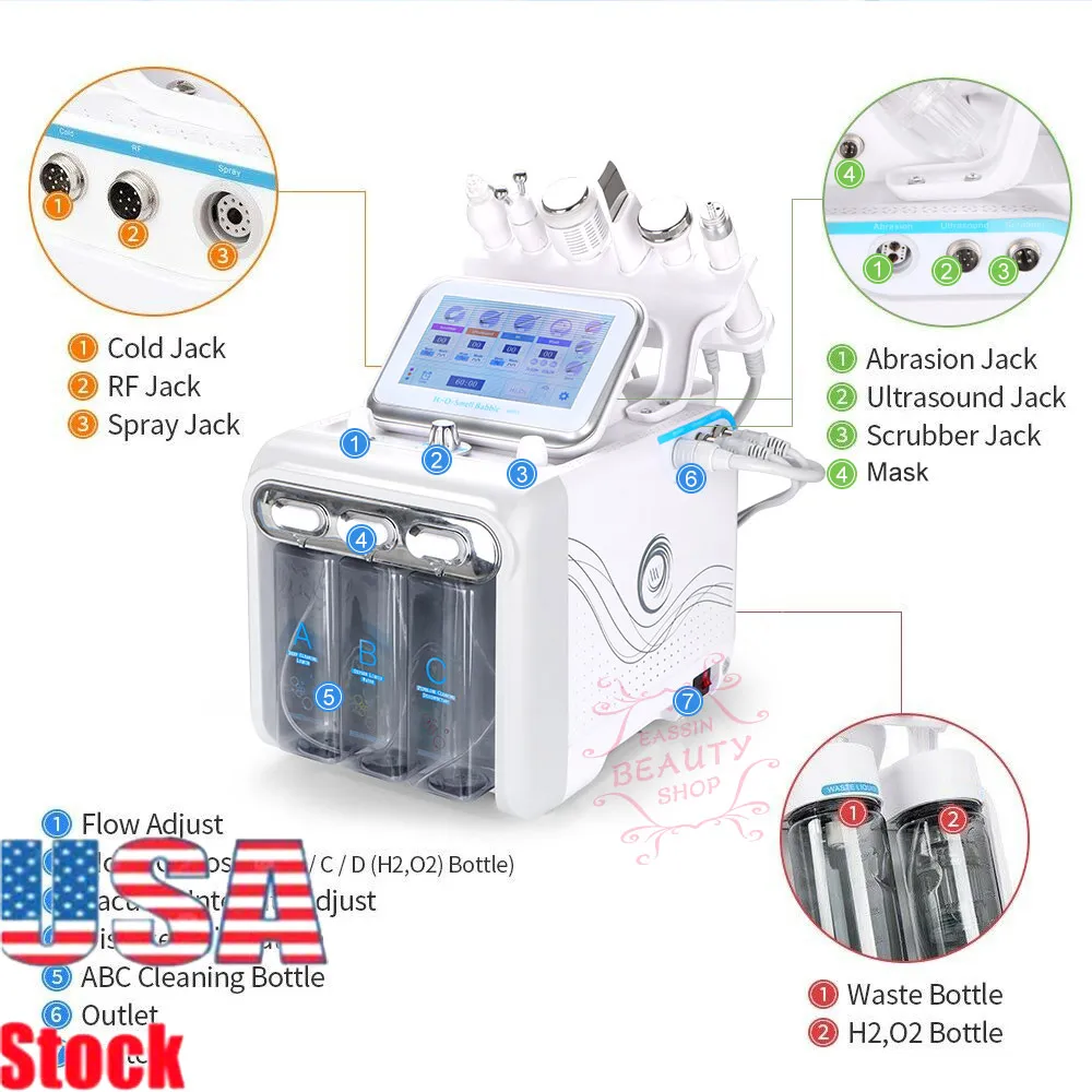 Uppfriskande ansiktshud 7 i1 Hydra Vatten Facial Cleaner Aqua Peel Diamond Dermabrasion Spa Machine med LED-mask