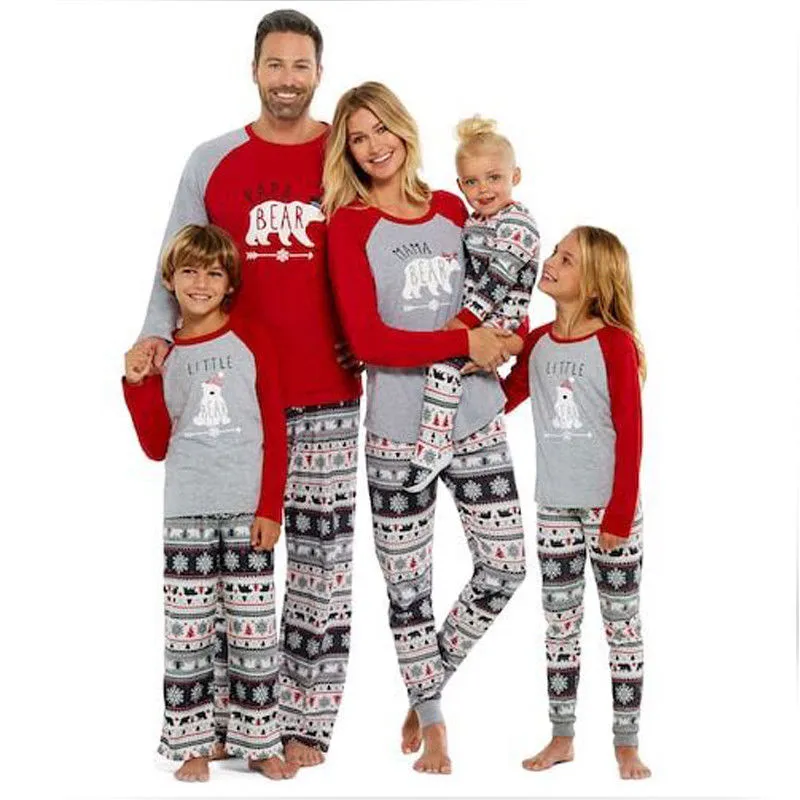 Familien-Weihnachtspyjamas-Sets 2019 Neues passendes Familienoutfit Mutter Vater Kinderkleidung Bärenbedruckte Pyjamas Kostüme Weihnachten Kindernachtwäsche