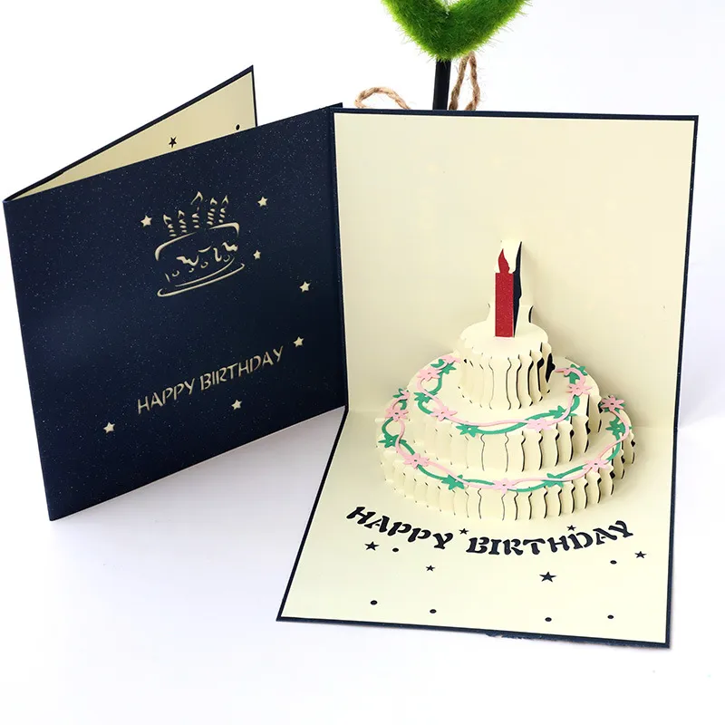 3d pour pop-up carte de vœux Joyeux anniversaire gâteau musique led carte  postale avec enveloppe