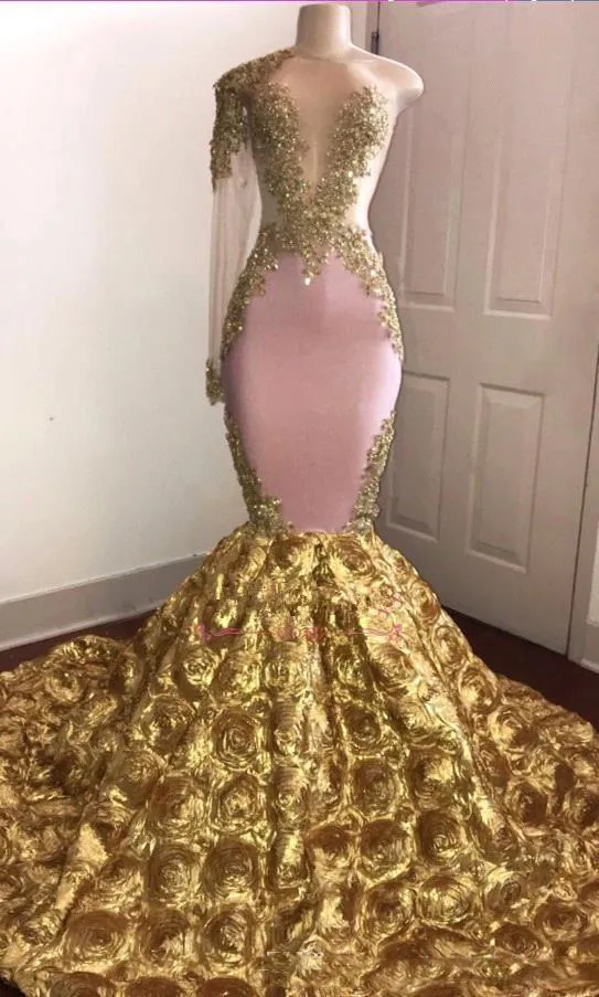 Pink and gold hotsell mermaid prom dress