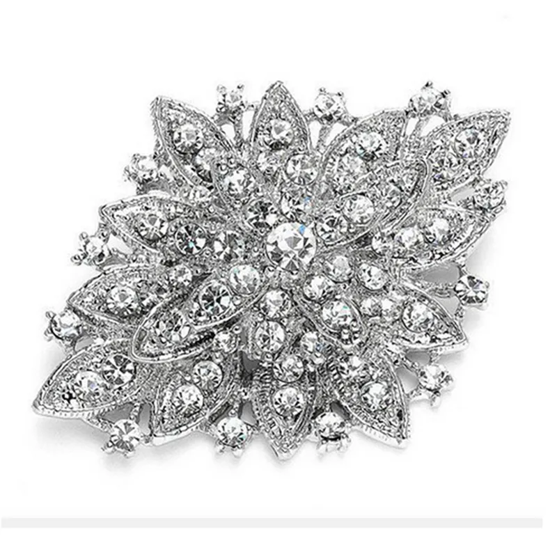 Vintage Look Rhodium Silver Plated Clear Rhinestone Crystal Diamante Bouquet Brooch Pin Prom Party Pins