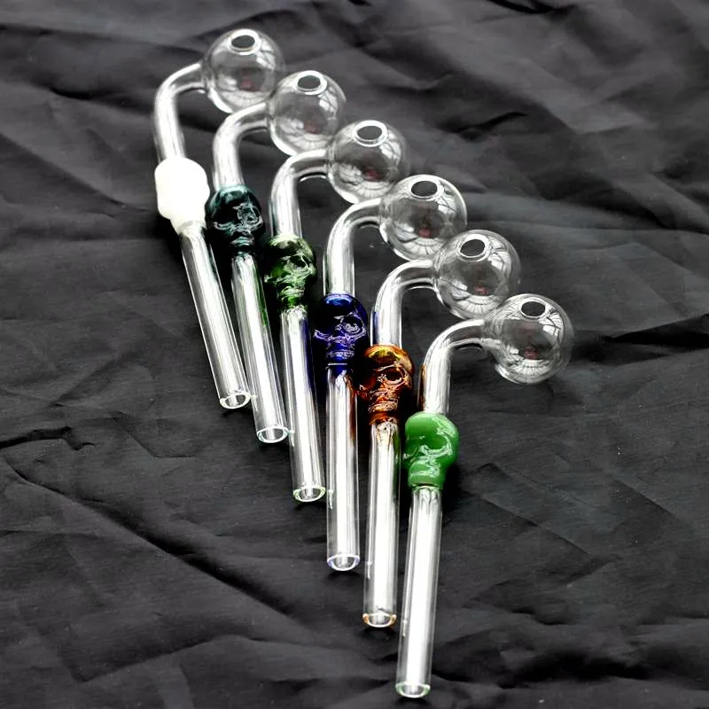 Colorful Glass Skull Smoking Handle Pipes Curved Mini 6 inch Hand Blown Recycler Oil Burner