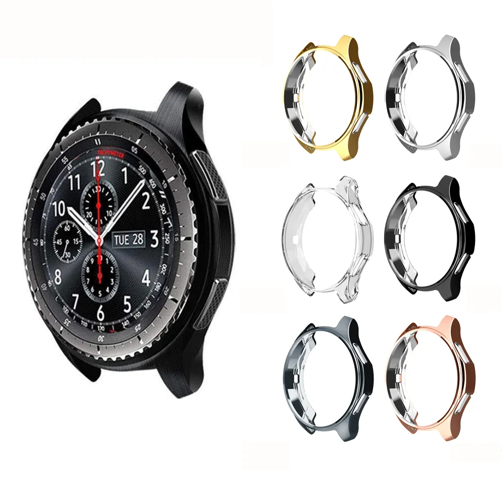 Elektropläterad TPU Watch Case Shell Smart Watch Protector Cover för Samsung Gear S3 42mm 46mm Byt ersättning Skyddskåpa