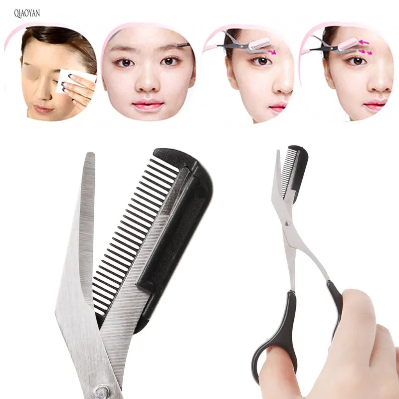 Women Eyebrow Tweezer Comb Eyelash Hair Removal Grooming Cutter Shaping Eyebrow Trimmer Scissors