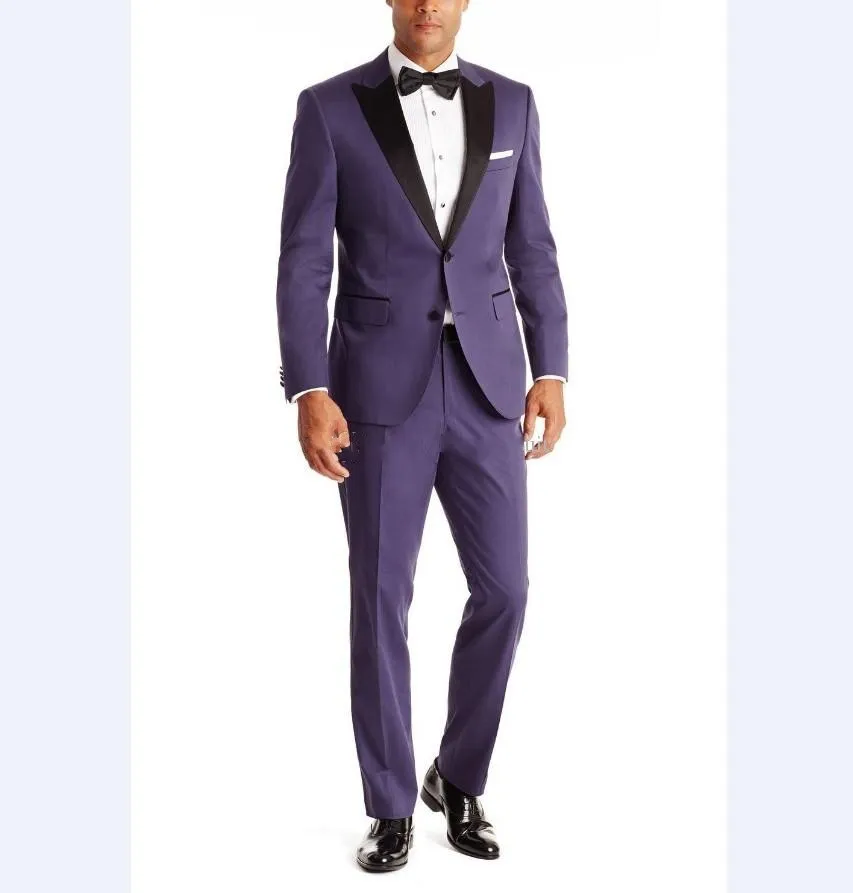 Roxo Noivo Smoking Preto Pico Lapela Men Wedding Tuxedo Moda Homens Jaqueta Blazer Men Prom Jantar Terno Custom Made (Jacket + Pants + Tie) 1397